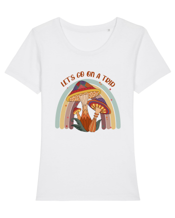 Let's Go On A Trip Hippy Mushroom White