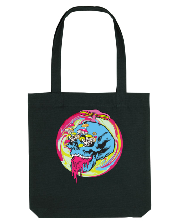 Magic Mushroom Psychedelic Trippy Skull Black