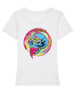 Magic Mushroom Psychedelic Trippy Skull Tricou mânecă scurtă guler larg fitted Damă Expresser