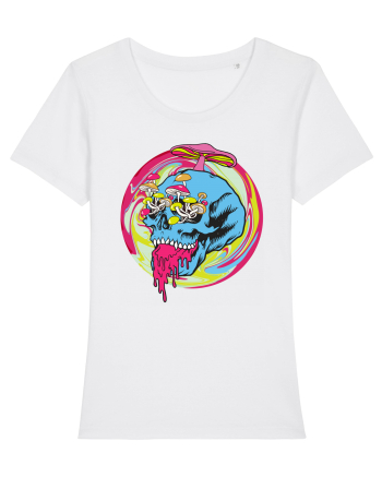 Magic Mushroom Psychedelic Trippy Skull White