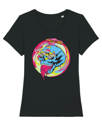 Magic Mushroom Psychedelic Trippy Skull Black