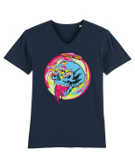 Magic Mushroom Psychedelic Trippy Skull Tricou mânecă scurtă guler V Bărbat Presenter