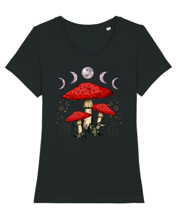 Moon Phase Psychedelic Mushroom Black