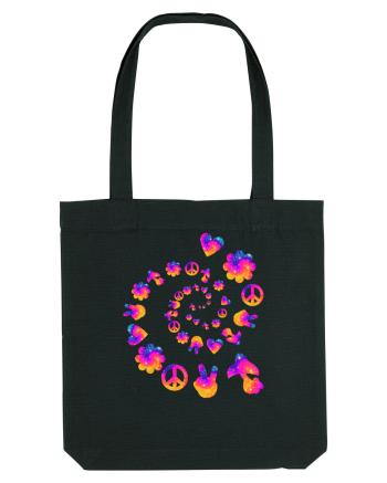 Mushroom Hippie Love Peace Sign Black