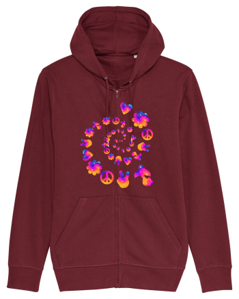 Mushroom Hippie Love Peace Sign Burgundy