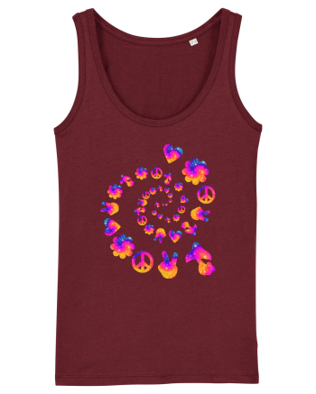 Mushroom Hippie Love Peace Sign Burgundy