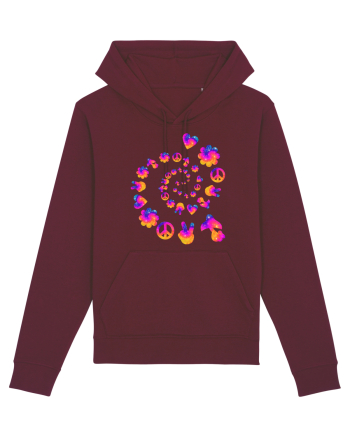 Mushroom Hippie Love Peace Sign Burgundy