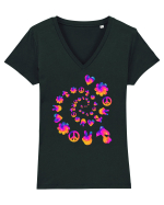 Mushroom Hippie Love Peace Sign Tricou mânecă scurtă guler V Damă Evoker