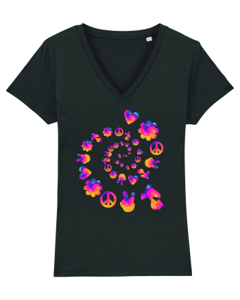 Mushroom Hippie Love Peace Sign Black