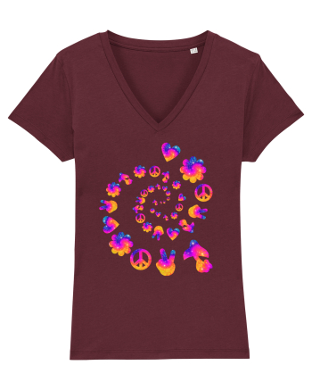Mushroom Hippie Love Peace Sign Burgundy