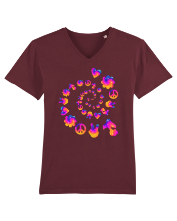 Mushroom Hippie Love Peace Sign Burgundy