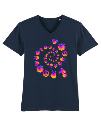 Mushroom Hippie Love Peace Sign French Navy