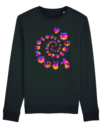 Mushroom Hippie Love Peace Sign Black