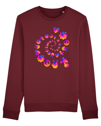 Mushroom Hippie Love Peace Sign Burgundy
