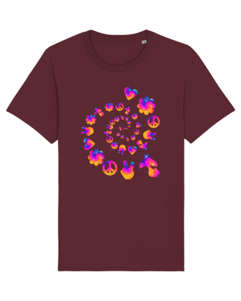 Mushroom Hippie Love Peace Sign Burgundy