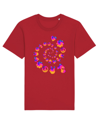 Mushroom Hippie Love Peace Sign Red