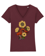 Sunflower Mushroom Psychedelic Tricou mânecă scurtă guler V Damă Evoker