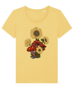 Sunflower Mushroom Psychedelic Tricou mânecă scurtă guler larg fitted Damă Expresser
