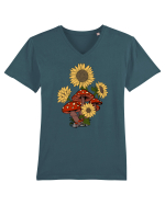 Sunflower Mushroom Psychedelic Tricou mânecă scurtă guler V Bărbat Presenter