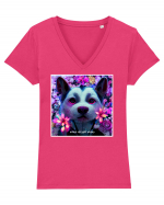 husky little dog Tricou mânecă scurtă guler V Damă Evoker