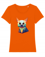 geometric dog Tricou mânecă scurtă guler larg fitted Damă Expresser