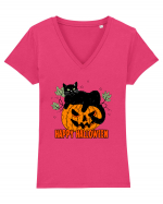 Happy Halloween Meow Tricou mânecă scurtă guler V Damă Evoker