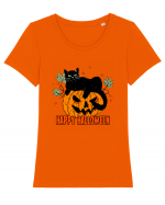 Happy Halloween Meow Tricou mânecă scurtă guler larg fitted Damă Expresser