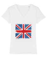 British Flag | UK Flag | England Distressed Flag Tricou mânecă scurtă guler V Damă Evoker