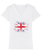 British Flag | UK Flag | England Grunge Flag Tricou mânecă scurtă guler V Damă Evoker