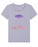 Alien Lover Ufo Believe Ufo's Day Tricou mânecă scurtă guler larg fitted Damă Expresser