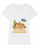 Astronaut Alien Ufo Egyptian Pyramid Tricou mânecă scurtă guler V Damă Evoker