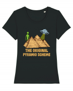 Astronaut Alien Ufo Egyptian Pyramid Tricou mânecă scurtă guler larg fitted Damă Expresser