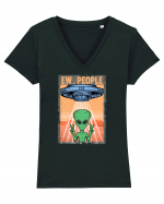 Ew People Alien Funny Ufo Vintage Tricou mânecă scurtă guler V Damă Evoker