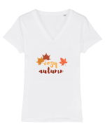 Cozy Autumn Tricou mânecă scurtă guler V Damă Evoker