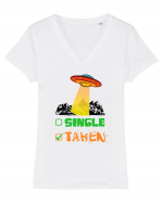 Single Taken Funny Alien Ufo Tricou mânecă scurtă guler V Damă Evoker