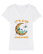 It's 4:20 Somewhere Weed Moon Alien Tricou mânecă scurtă guler V Damă Evoker