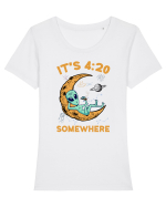 It's 4:20 Somewhere Weed Moon Alien Tricou mânecă scurtă guler larg fitted Damă Expresser