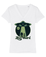 Stay Weird Alien UFO Bigfoot Tricou mânecă scurtă guler V Damă Evoker