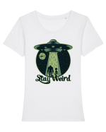 Stay Weird Alien UFO Bigfoot Tricou mânecă scurtă guler larg fitted Damă Expresser