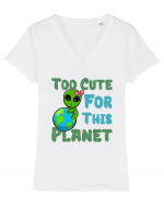 Too Cute For This Planet Ufo Alien Tricou mânecă scurtă guler V Damă Evoker