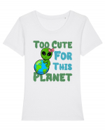 Too Cute For This Planet Ufo Alien Tricou mânecă scurtă guler larg fitted Damă Expresser