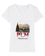 Pentru montaniarde - Plecată la munte Tricou mânecă scurtă guler V Damă Evoker