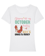 Stepping Into My October Birthday Tricou mânecă scurtă guler larg fitted Damă Expresser