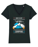 Merry Campmas Born To Camp Tricou mânecă scurtă guler V Damă Evoker