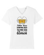 Sittin' Here Drinking Beer Talking God Amen Tricou mânecă scurtă guler V Bărbat Presenter