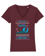 Merry Christmas Born To Hike Tricou mânecă scurtă guler V Damă Evoker