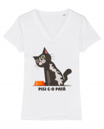 Pisi c-o pată Tricou mânecă scurtă guler V Damă Evoker