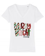 Merry & Bright Tricou mânecă scurtă guler V Damă Evoker