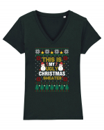 This Is My Ugly Sweater Christmas Tricou mânecă scurtă guler V Damă Evoker