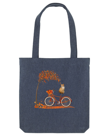 Retro Bicycle Cat Autumn Leaves Fall Thanksgiving Midnight Blue